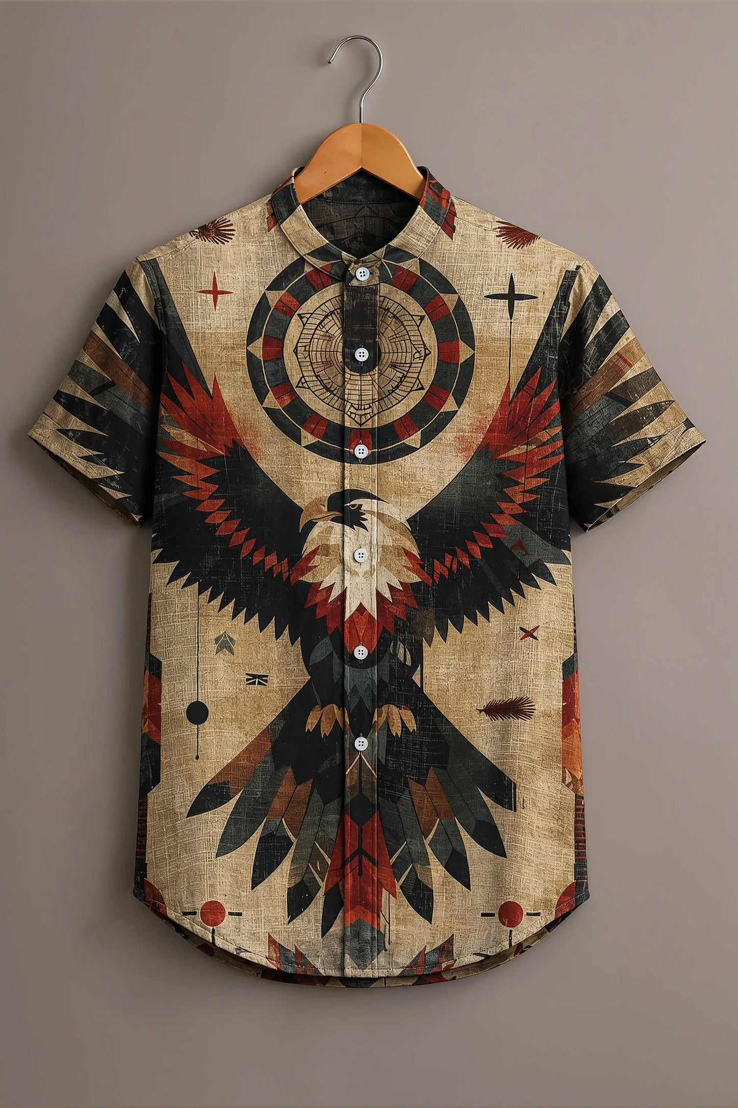 Spretix Men's Premium Eagle Graphic Print Mandarin Collar Half Sleeve Shirt