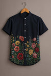 Spretix Men's Premium Floral Garden Print Mandarin Collar Half Sleeve Shirt
