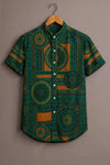 Spretix Men's Premium Geometric Mandala Print Mandarin Collar Half Sleeve Shirt