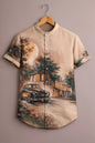 Spretix Men's Premium Vintage Cityscape Graphic Mandarin Collar Half Sleeve Shirt