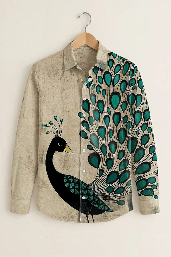 Spretix Men's Premium Peacock Art Print Casual Full Sleeve Shirt