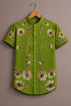 Spretix Men's Premium Botanical Daisy Print Mandarin Collar Half Sleeve Shirt