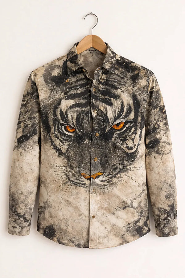 Spretix Fierce Tiger Graphic Printed Full Sleeve Casual Shirt for Men