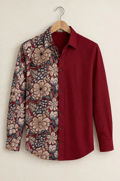 Spretix Men's Premium Floral Patchwork Casual Full Sleeve Shirt
