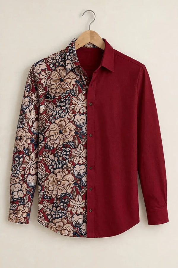 Spretix Men's Premium Floral Patchwork Casual Full Sleeve Shirt