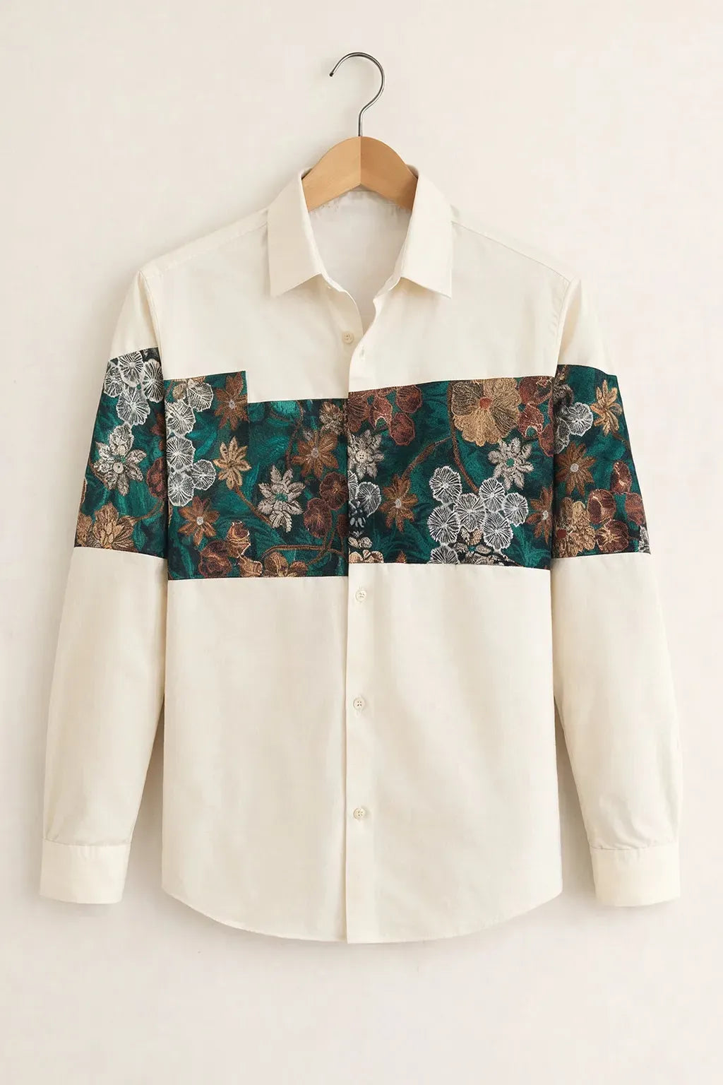 Spretix Floral Panel Color Block Full Sleeve Casual Shirt for Men