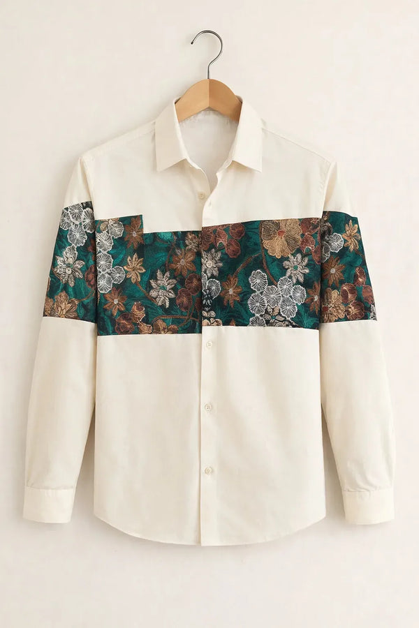 Spretix Floral Panel Color Block Full Sleeve Casual Shirt for Men