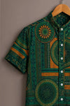 Spretix Men's Premium Geometric Mandala Print Mandarin Collar Half Sleeve Shirt