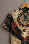 Spretix Men's Premium Eagle Graphic Print Mandarin Collar Half Sleeve Shirt