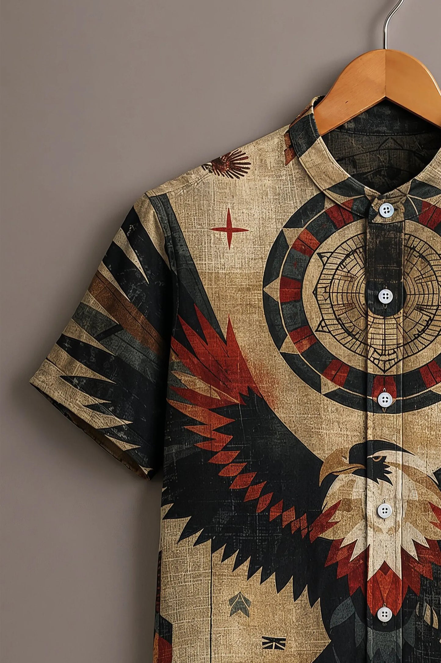 Spretix Men's Premium Eagle Graphic Print Mandarin Collar Half Sleeve Shirt