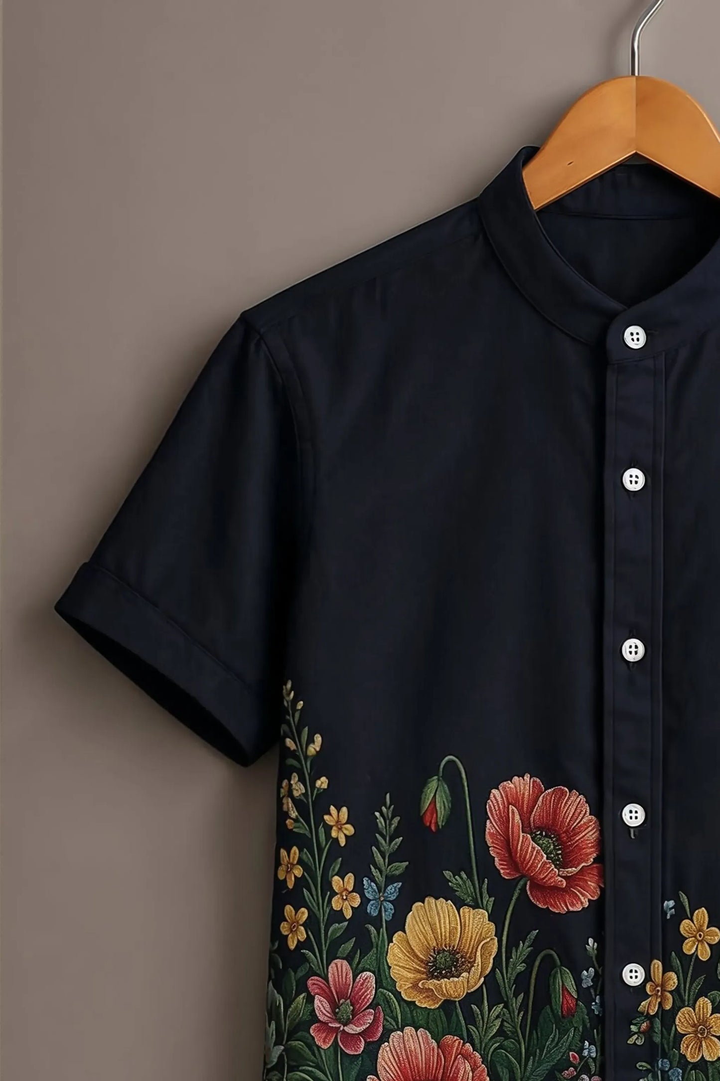 Spretix Men's Premium Floral Garden Print Mandarin Collar Half Sleeve Shirt
