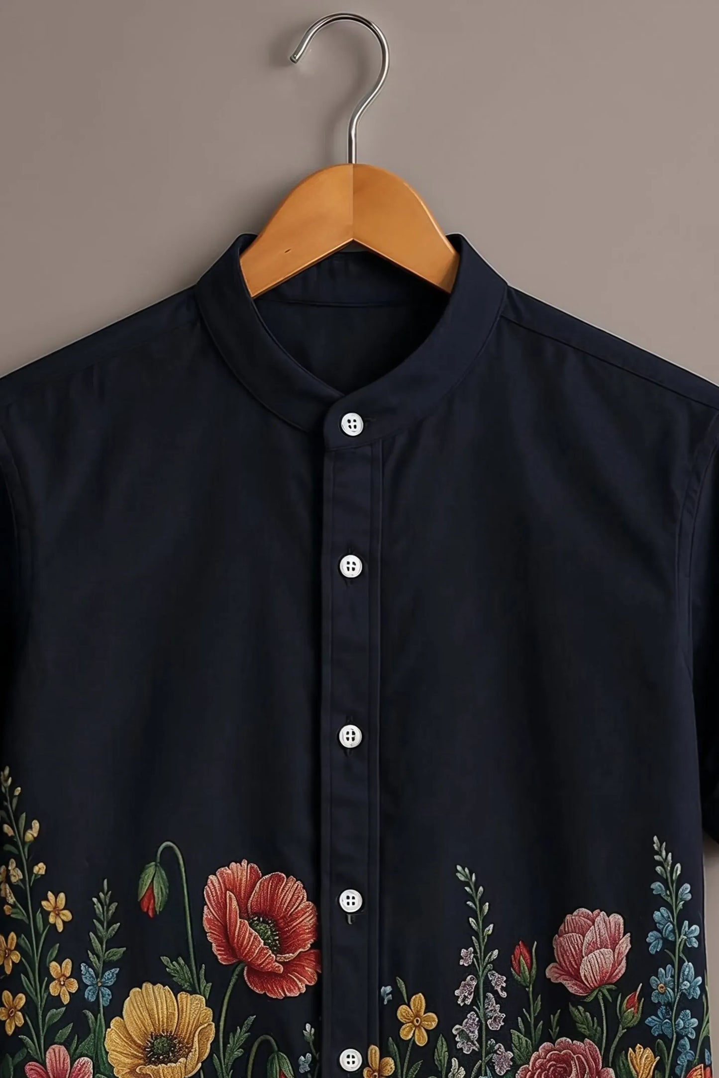 Spretix Men's Premium Floral Garden Print Mandarin Collar Half Sleeve Shirt