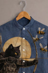 Spretix Men's Premium Samurai Cat Graphic Print Mandarin Collar Half Sleeve Shirt