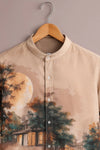 Spretix Men's Premium Vintage Cityscape Graphic Mandarin Collar Half Sleeve Shirt