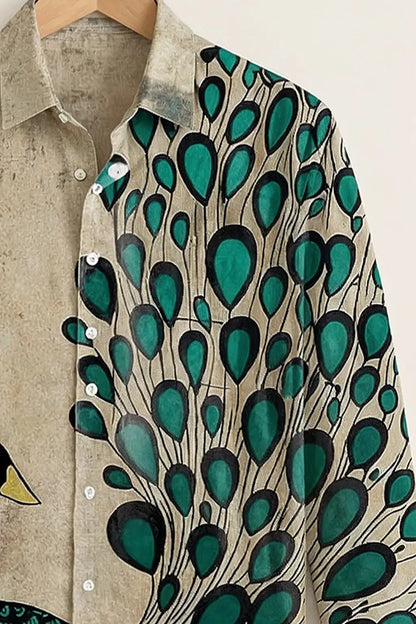 Spretix Men's Premium Peacock Art Print Casual Full Sleeve Shirt