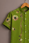 Spretix Men's Premium Botanical Daisy Print Mandarin Collar Half Sleeve Shirt