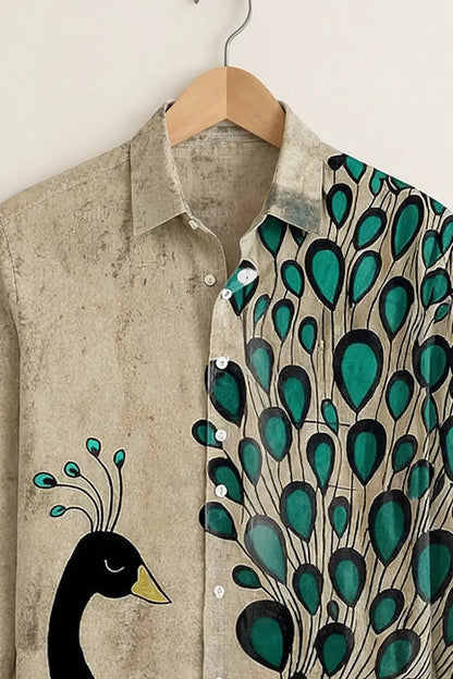 Spretix Men's Premium Peacock Art Print Casual Full Sleeve Shirt