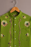Spretix Men's Premium Botanical Daisy Print Mandarin Collar Half Sleeve Shirt
