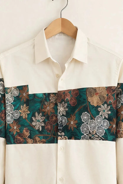 Spretix Floral Panel Color Block Full Sleeve Casual Shirt for Men