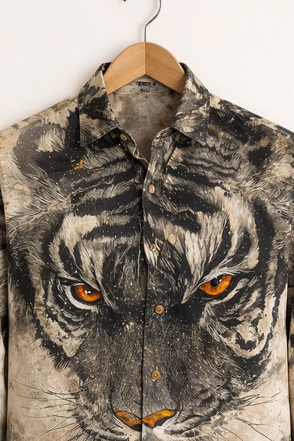 Spretix Fierce Tiger Graphic Printed Full Sleeve Casual Shirt for Men