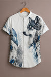 Spretix Men's Premium Wolf Graphic Print Mandarin Collar Half Sleeve Shirt