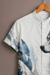 Spretix Men's Premium Wolf Graphic Print Mandarin Collar Half Sleeve Shirt