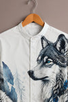 Spretix Men's Premium Wolf Graphic Print Mandarin Collar Half Sleeve Shirt