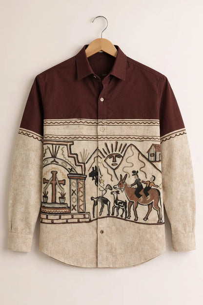 Spretix Vintage Tribal Art Printed Full Sleeve Casual Shirt for Men