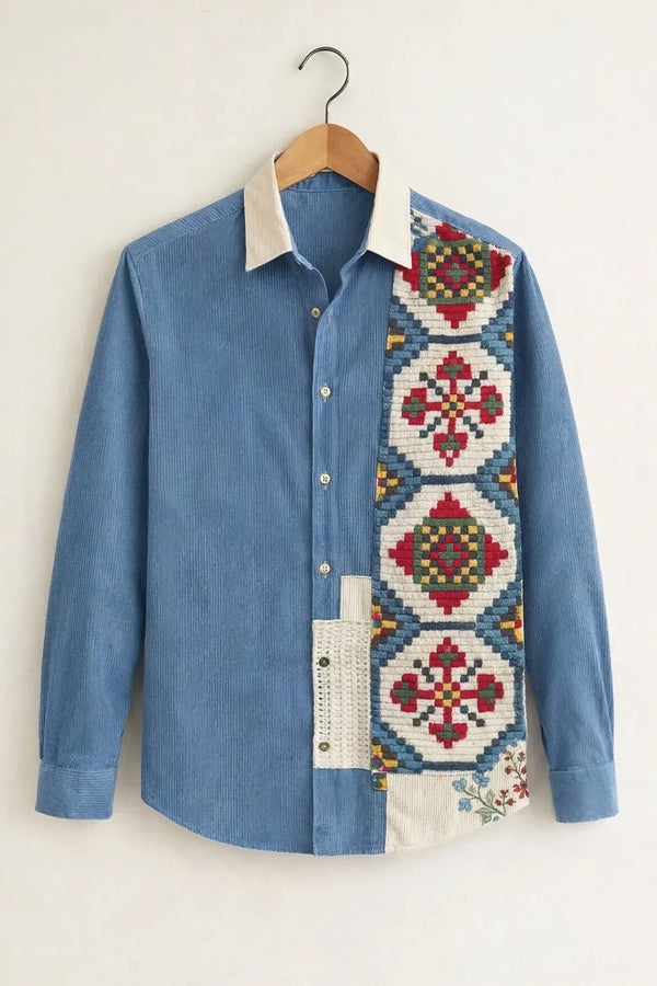 Spretix Men's Premium Ethnic Patchwork Corduroy Casual Shirt