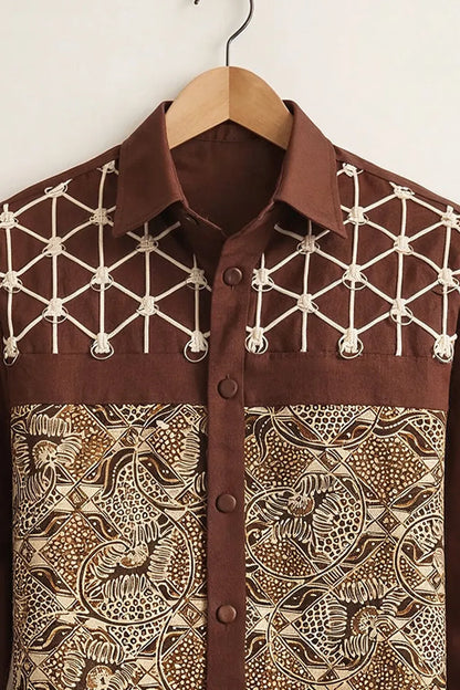Spretix Men's Premium Batik Patchwork Casual Full Sleeve Shirt