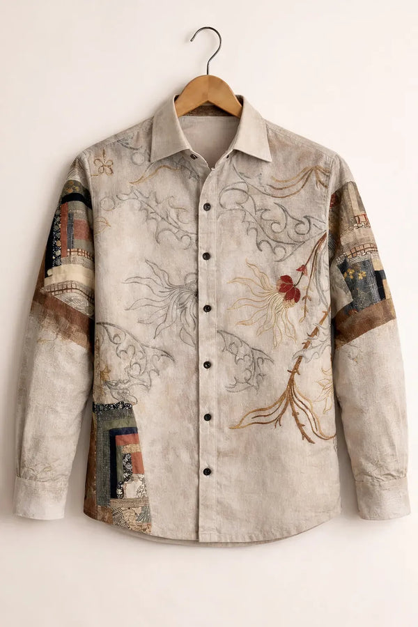 Spretix Vintage Floral Patchwork Printed Long Sleeve Casual Shirt for Men