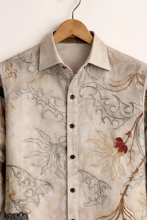 Spretix Vintage Floral Patchwork Printed Long Sleeve Casual Shirt for Men