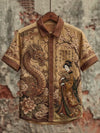 Spretix Premium Japanese Dragon & Geisha Art Casual Half Sleeve Shirt for Men