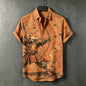 Spretix Premium Men's Samurai Fox Archer Graphic Cotton Linen Half Sleeve Casual Shirt
