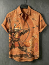 Spretix Premium Men's Samurai Fox Archer Graphic Cotton Linen Half Sleeve Casual Shirt