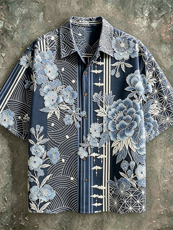 Spretix Premium Japanese Floral Art Printed Half Sleeve Casual Shirt for Men