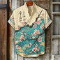 Spretix Premium Japanese Sakura Blossom Mandarin Collar Half Sleeve Shirt for Men