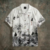 Spretix Premium Japanese Crane Wave Art Casual Half Sleeve Shirt for Men